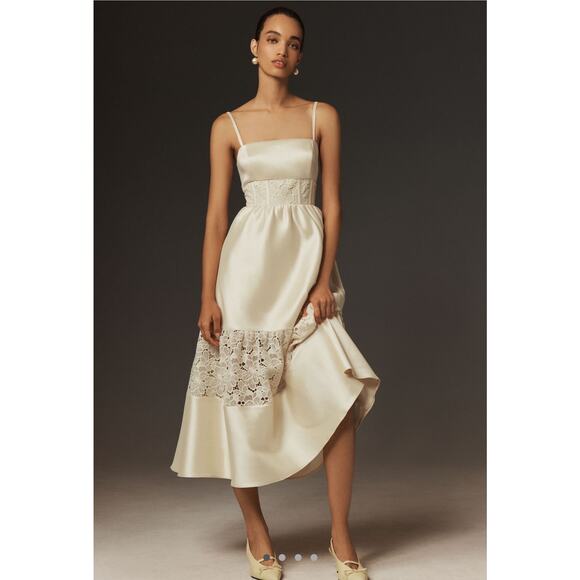BHLDN Dresses & Skirts - Anthropologie X Bhldn Gabrielle Taffeta Lace A-Line Midi Dress Size M NWT